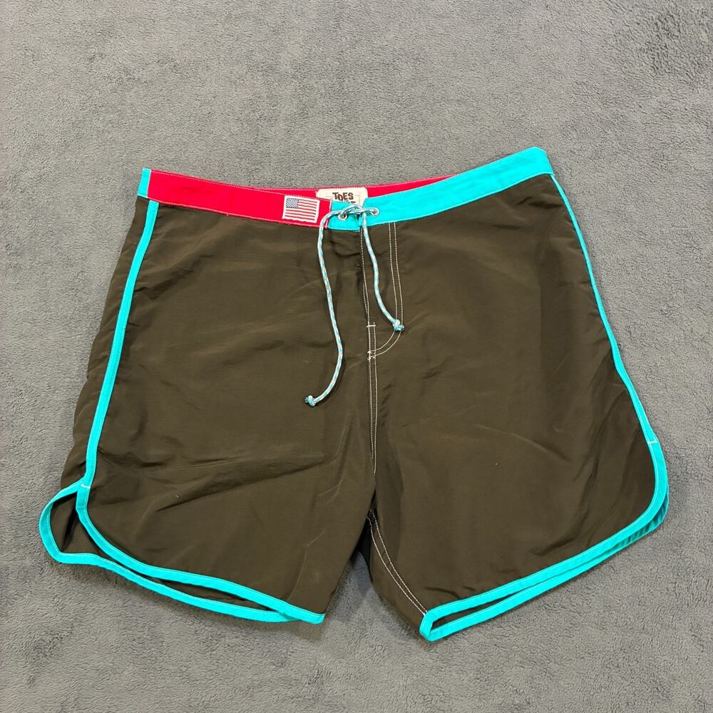 Toes on the Nose Green Teal Red Board Shorts Swim Surf Beach Men's Size 40